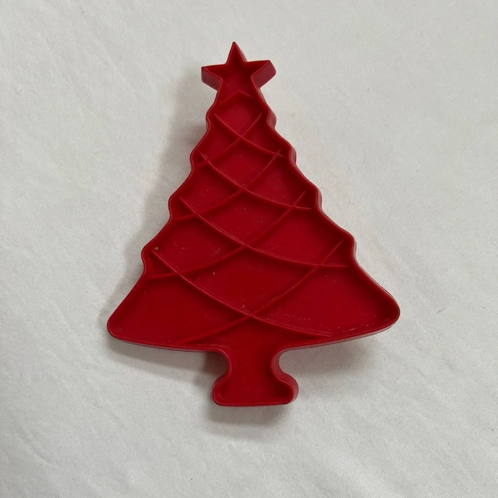 6 Cookie Cutters Red Plastic Vintage Pig Bunny Clown Turkey Flag Christmas Tree